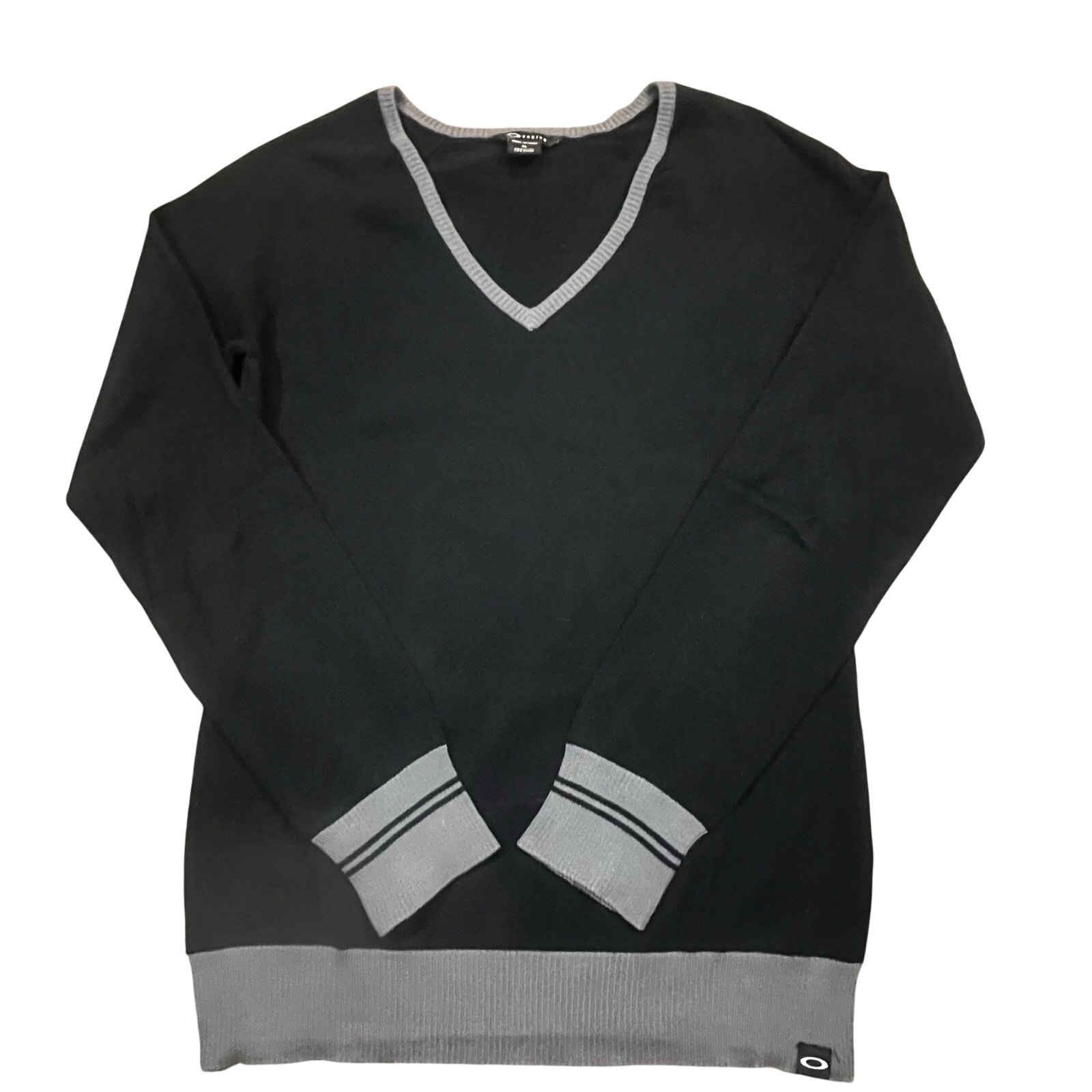 Oakley V Neck Sweater Men’s Medium Black Gray Trim Pullover